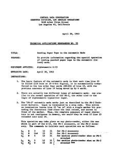 TECHNICAL APPLICATIONS MEMO 99 READING PAPER TAPE IN AUTOMATIC MODE 19630430