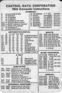 CDC 160A INSTRUCTIONS REF CARD