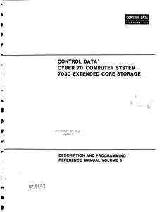 CYBER 7X EXTENDED CORE STORAGE REFERENCE MANUAL VOLUME 3 60347100 1971