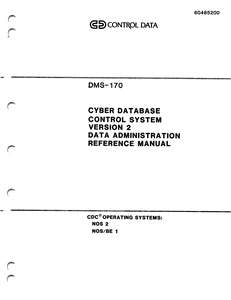 CYBER DATABASE CONTROL SYSTEM VER 2 DATA ADMINISTRATION REF MAN 60485200E MAY86