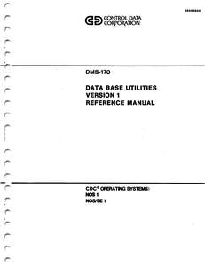 DATA BASE UTILITIES VER 1 REF MAN 60498800D MAR78