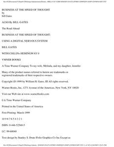 BUSINESS  THE SPEED OF THOUGHT - BILL GATES