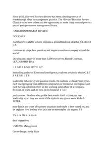 LEADERSHIP THAT GETS RESULTS - DANIEL GOLEMAN