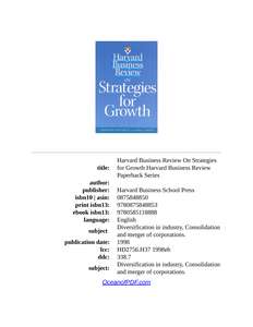 ON STRATEGIES FOR GROWTH - HARVARD BUSINESS REVIEW